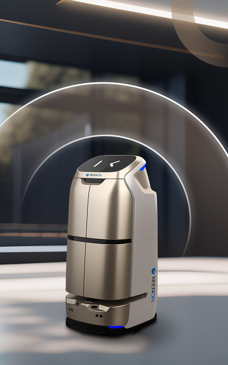 Robot de livraison autonome BUTLERBOT W3 dans un hall d'hôtel